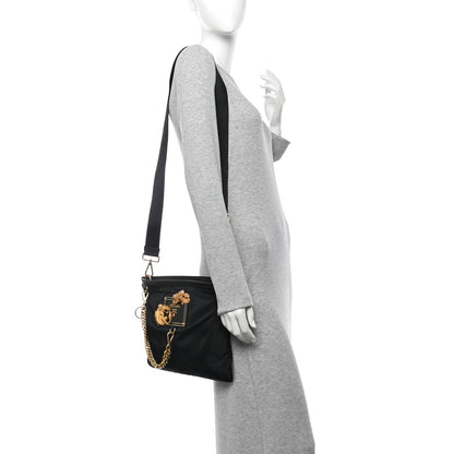Prada Tessuto Nylon Saffiano Animalier Messenger Bag Black 2 of 10