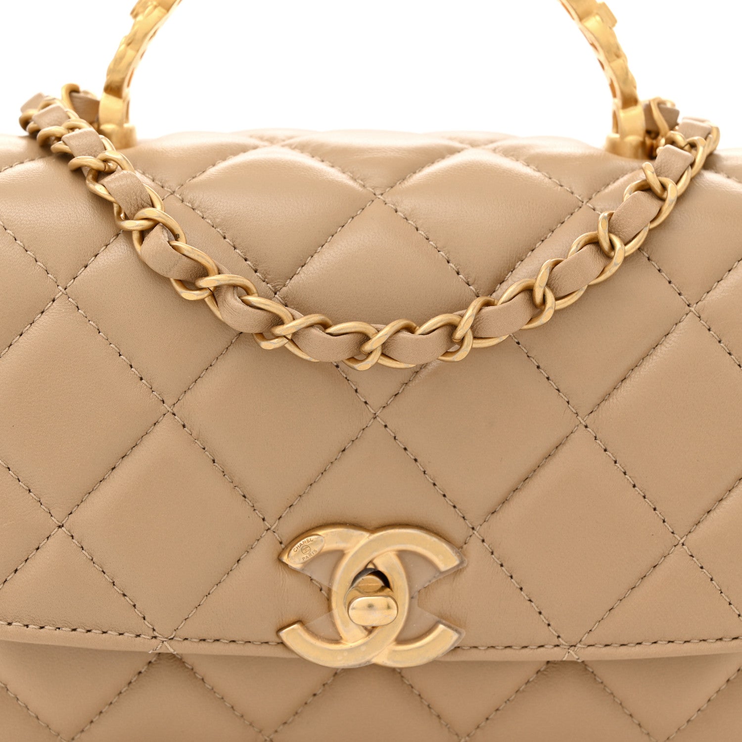 Chanel Lambskin Quilted Strass Small CC Top Handle Flap Beige 8 of 11