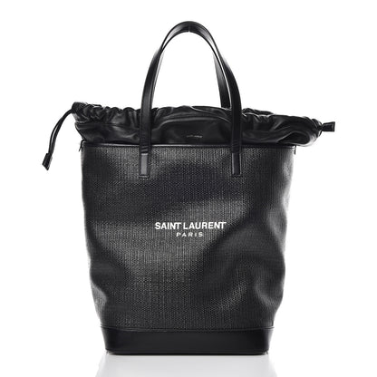 Saint Laurent Linen Canvas Teddy Shopping Bag Black 3 of 10