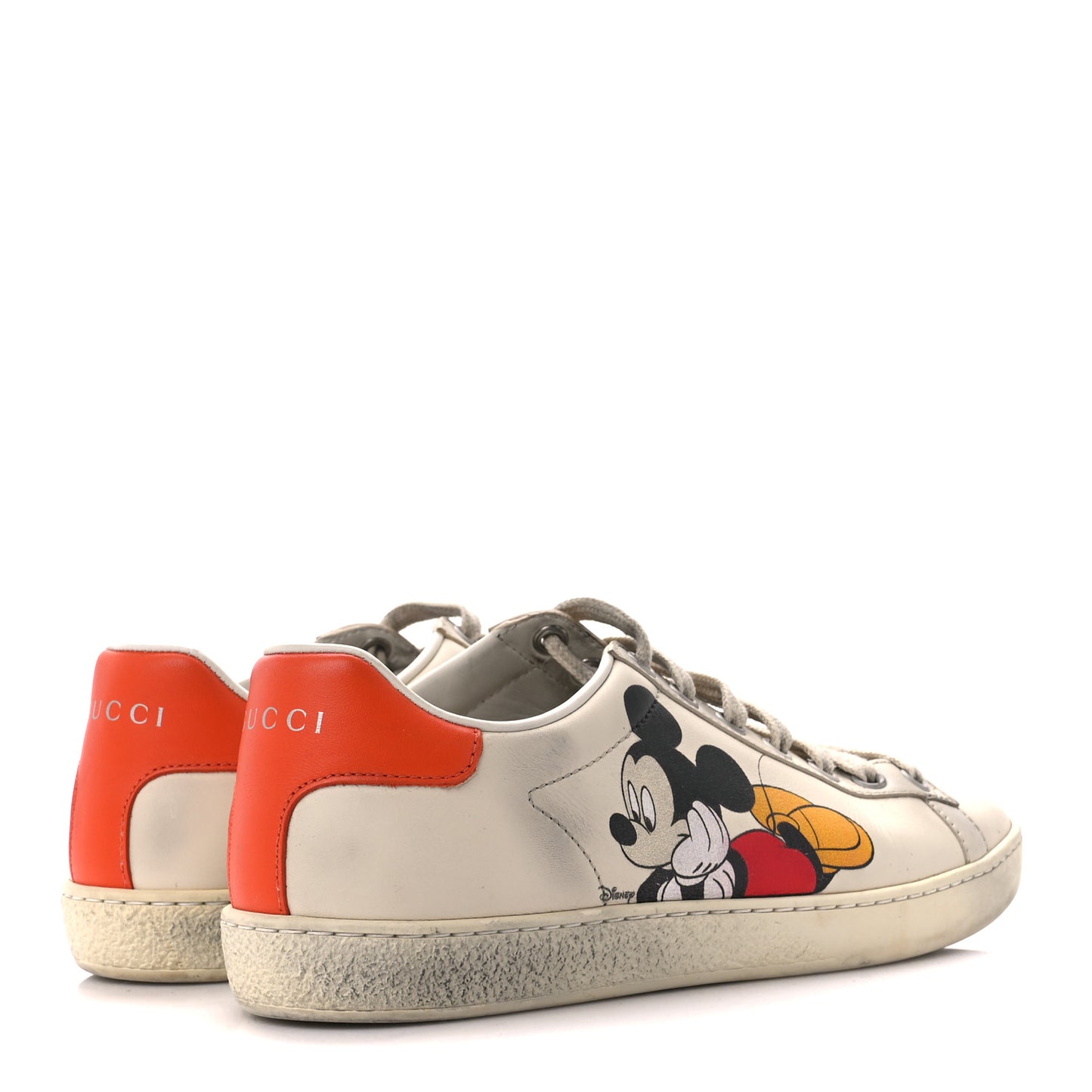 X DISNEY Miro Soft Calfskin Mickey Mouse Print Womens Ace Sneakers 35.5 Ivory Deep Orange