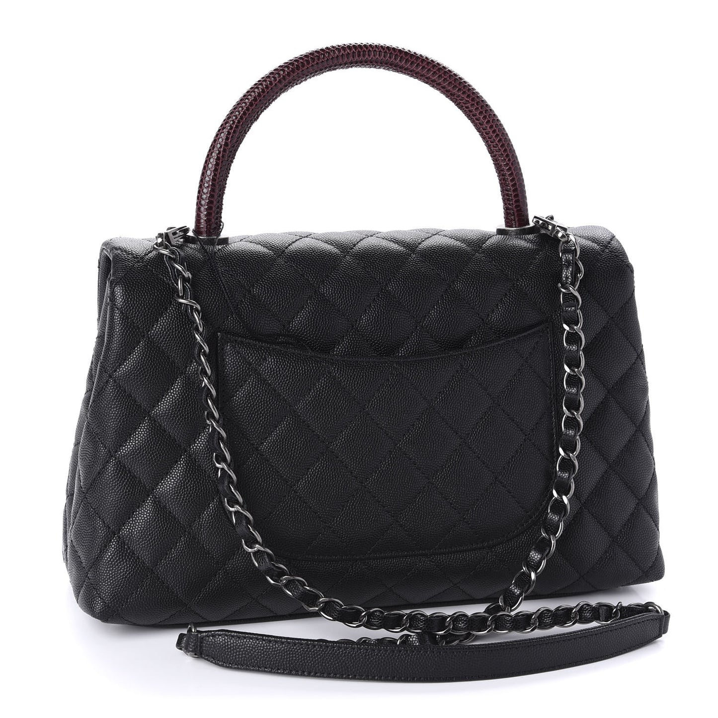 Caviar Lizard Quilted Small Coco Handle Flap Black