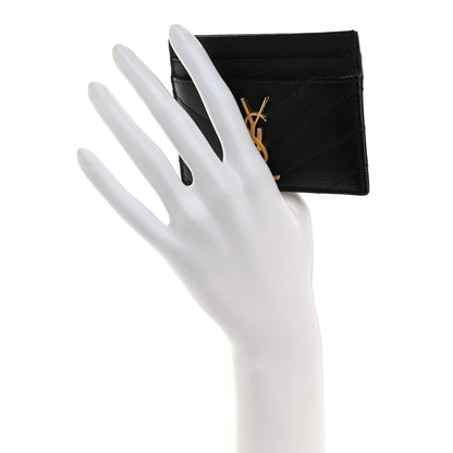 Saint Laurent Grain De Poudre Matelasse Chevron Monogram Credit Card Case Black 2 of 8