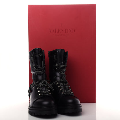 Valentino Garavani Smooth Calfskin Rockstud Buckled 25mm Combat Boots 40 Black 11 of 11