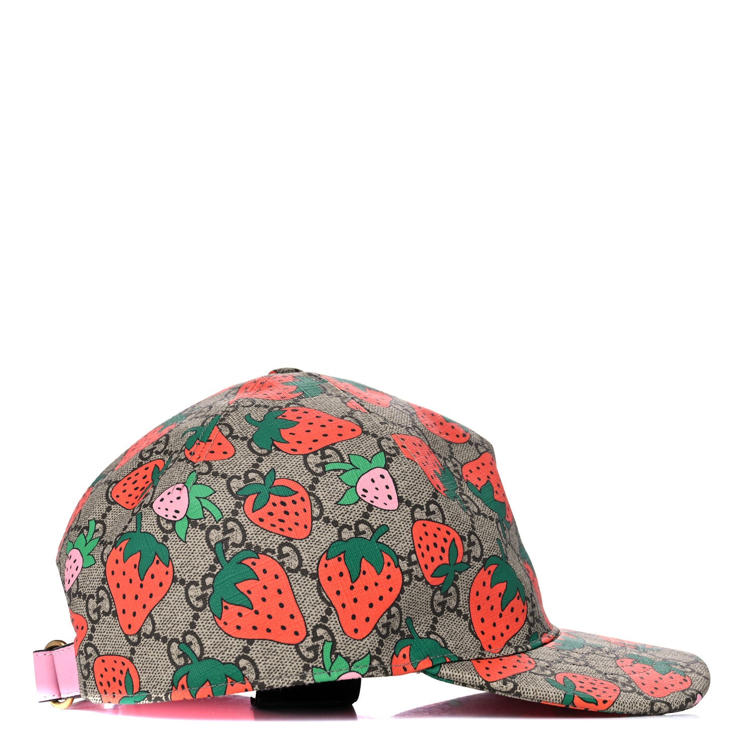 Gucci GG Supreme Monogram Strawberry Baseball Hat XL Beige 5 of 9