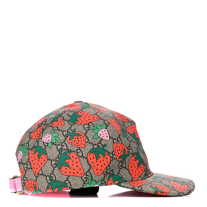 Gucci GG Supreme Monogram Strawberry Baseball Hat XL Beige 5 of 9