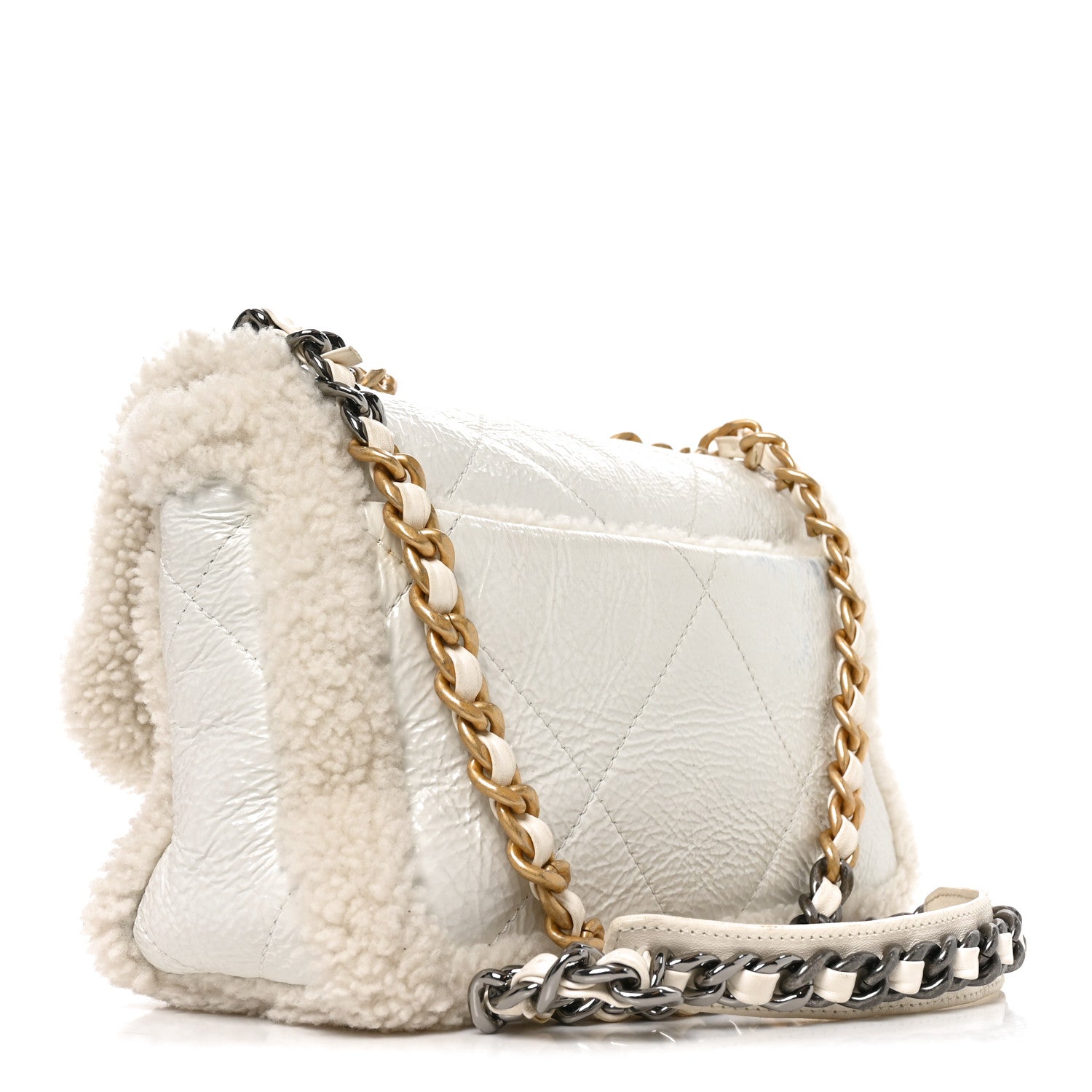 Chanel Crumpled Calfskin Shearling Sheepskin Medium Chanel 19 Flap White 2 of 9
