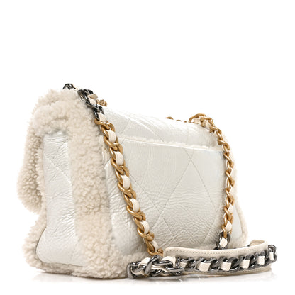 Chanel Crumpled Calfskin Shearling Sheepskin Medium Chanel 19 Flap White 2 of 9