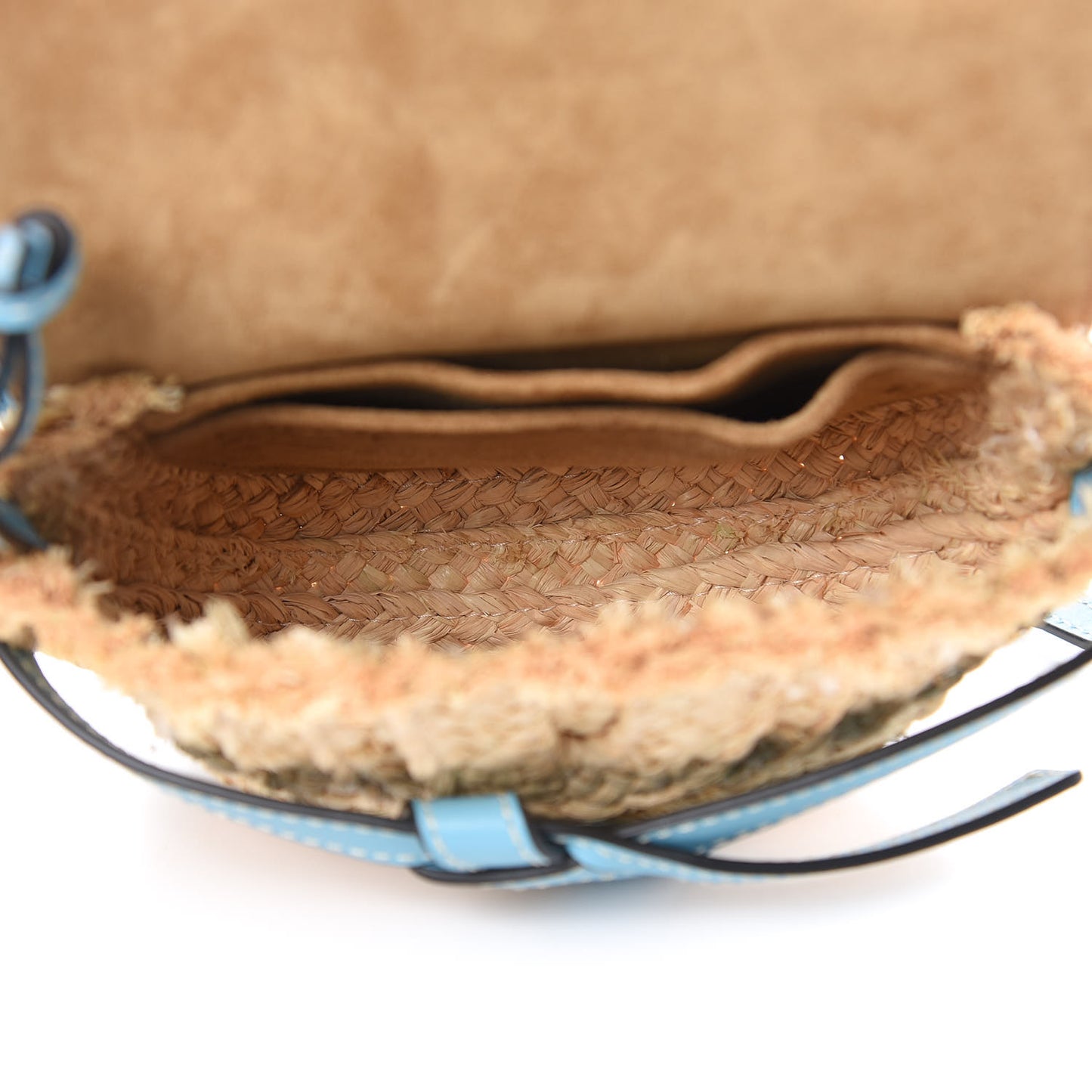 Calfskin Raffia Mini Gate Crossbody Bag Light Blue Natural