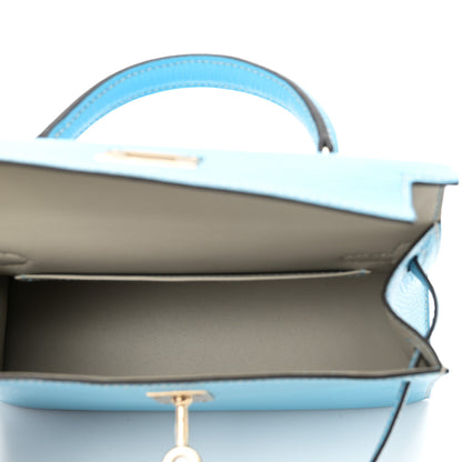 Hermes Chevre Mysore Horseshoe Mini Kelly Sellier 20 Celeste Gris Perle 5 of 11