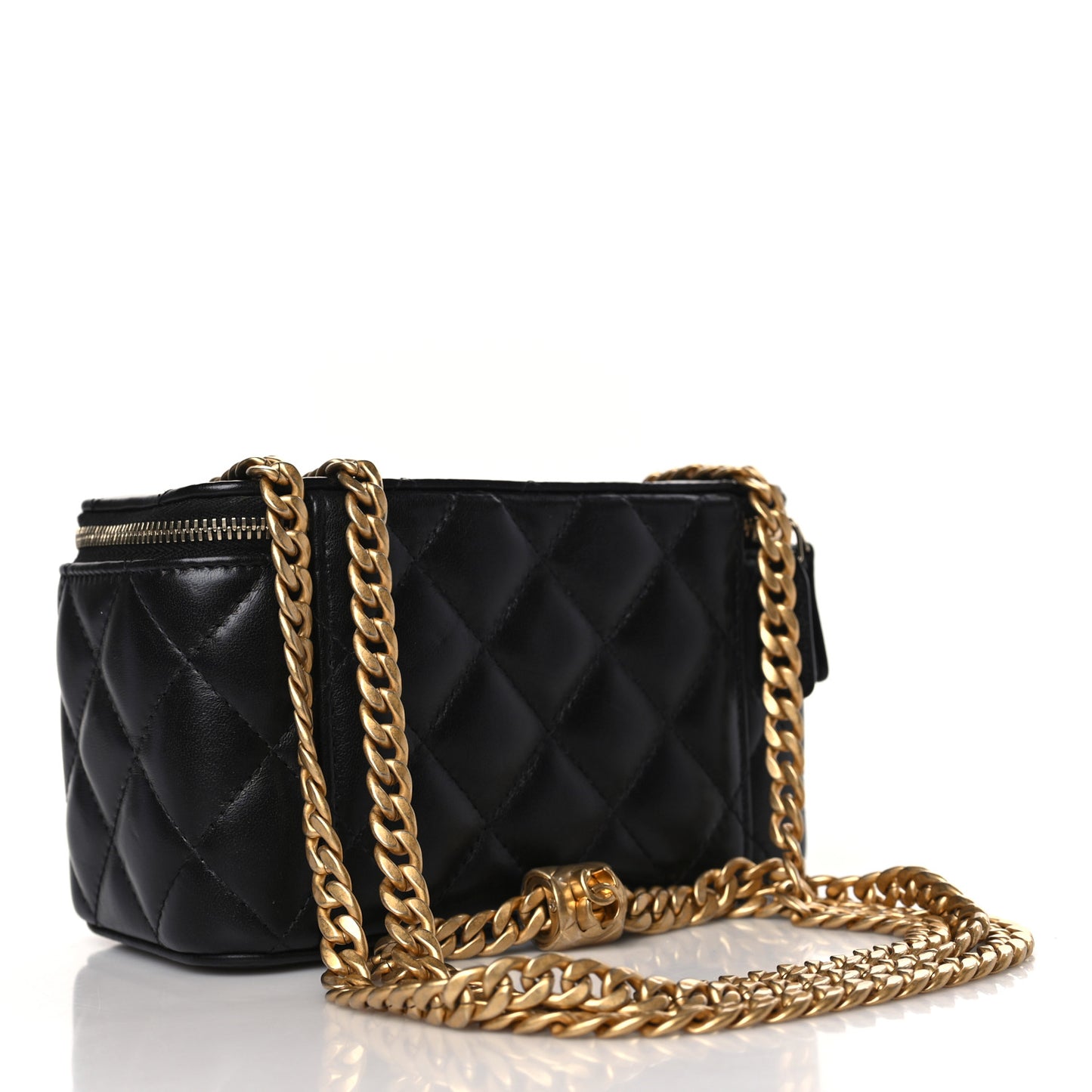 Lambskin Quilted Small Pillow Crush Vanity Case With Chain Black