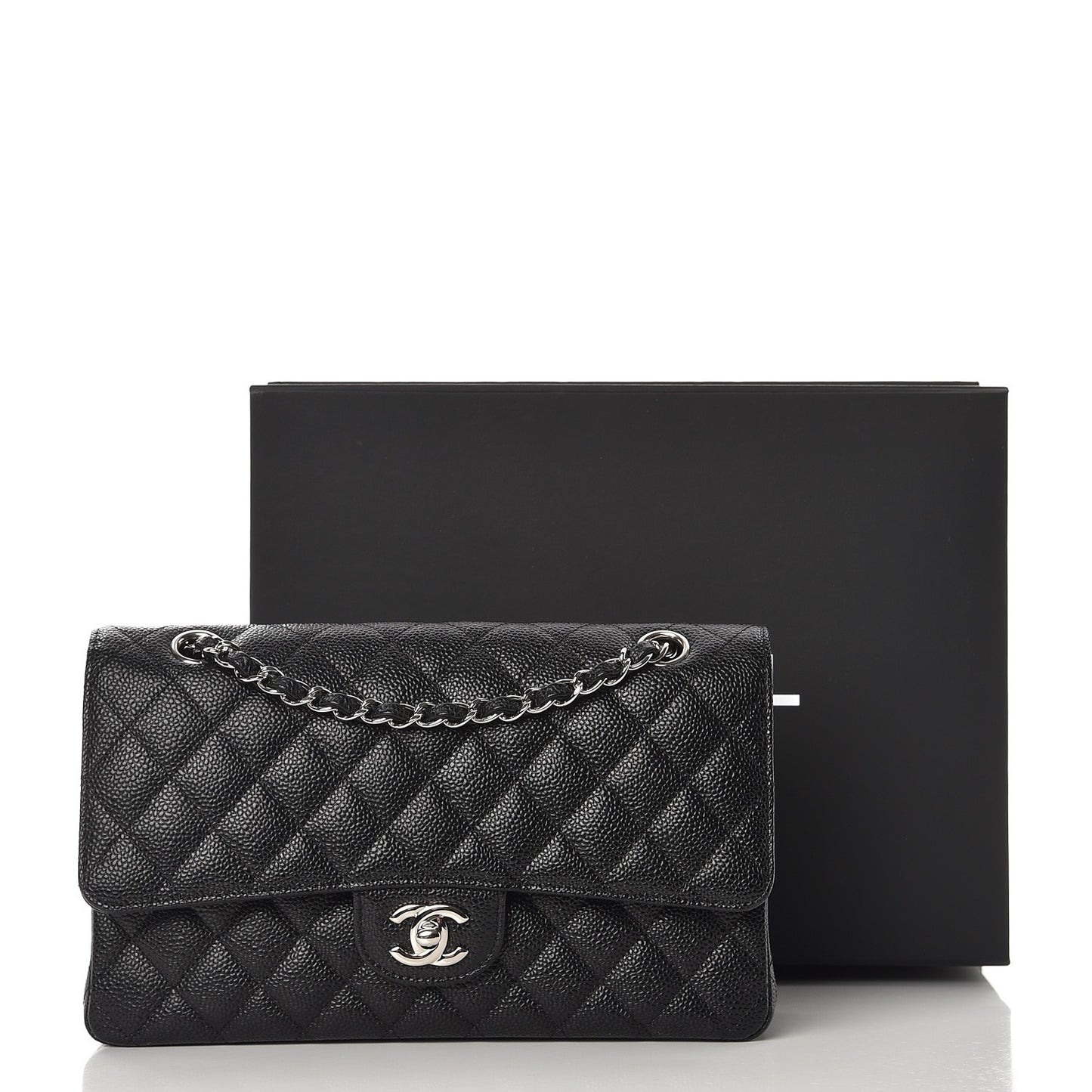 Caviar Quilted Medium Double Flap Black