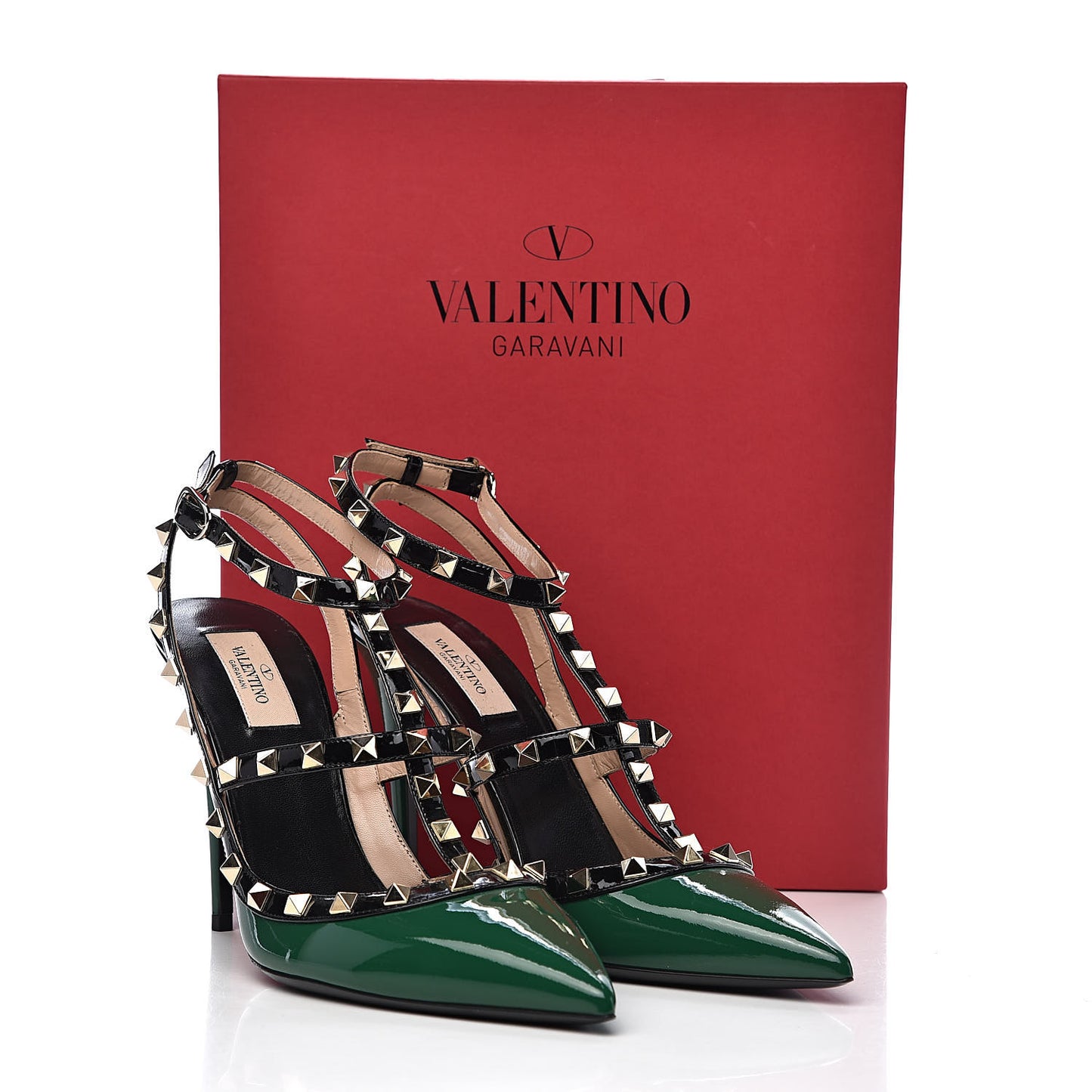 Patent Rockstud Ankle Strap 100mm Pumps 41 Smeraldo Black