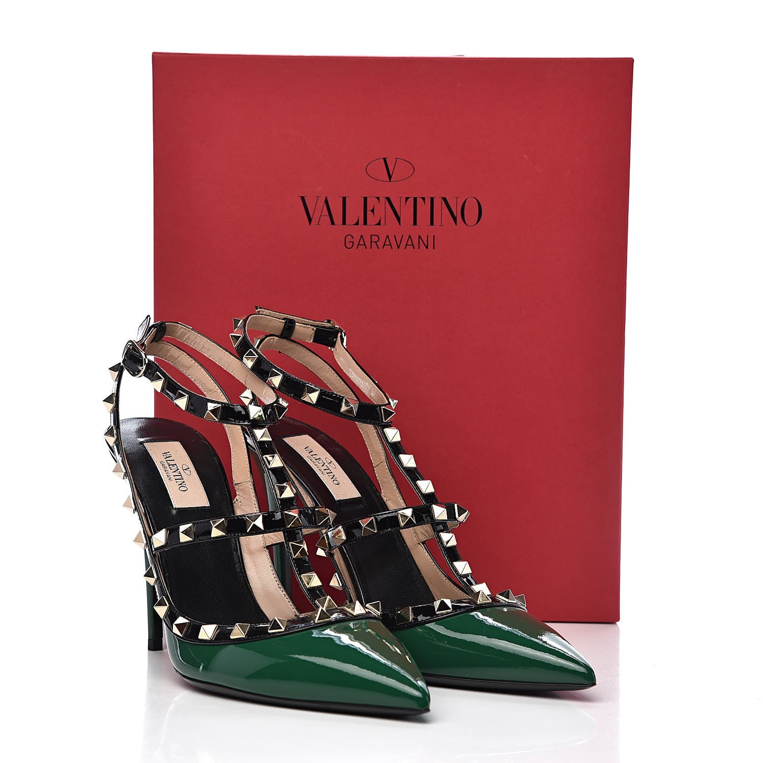 Valentino Garavani Patent Rockstud Ankle Strap 100mm Pumps 41 Smeraldo Black 10 of 10