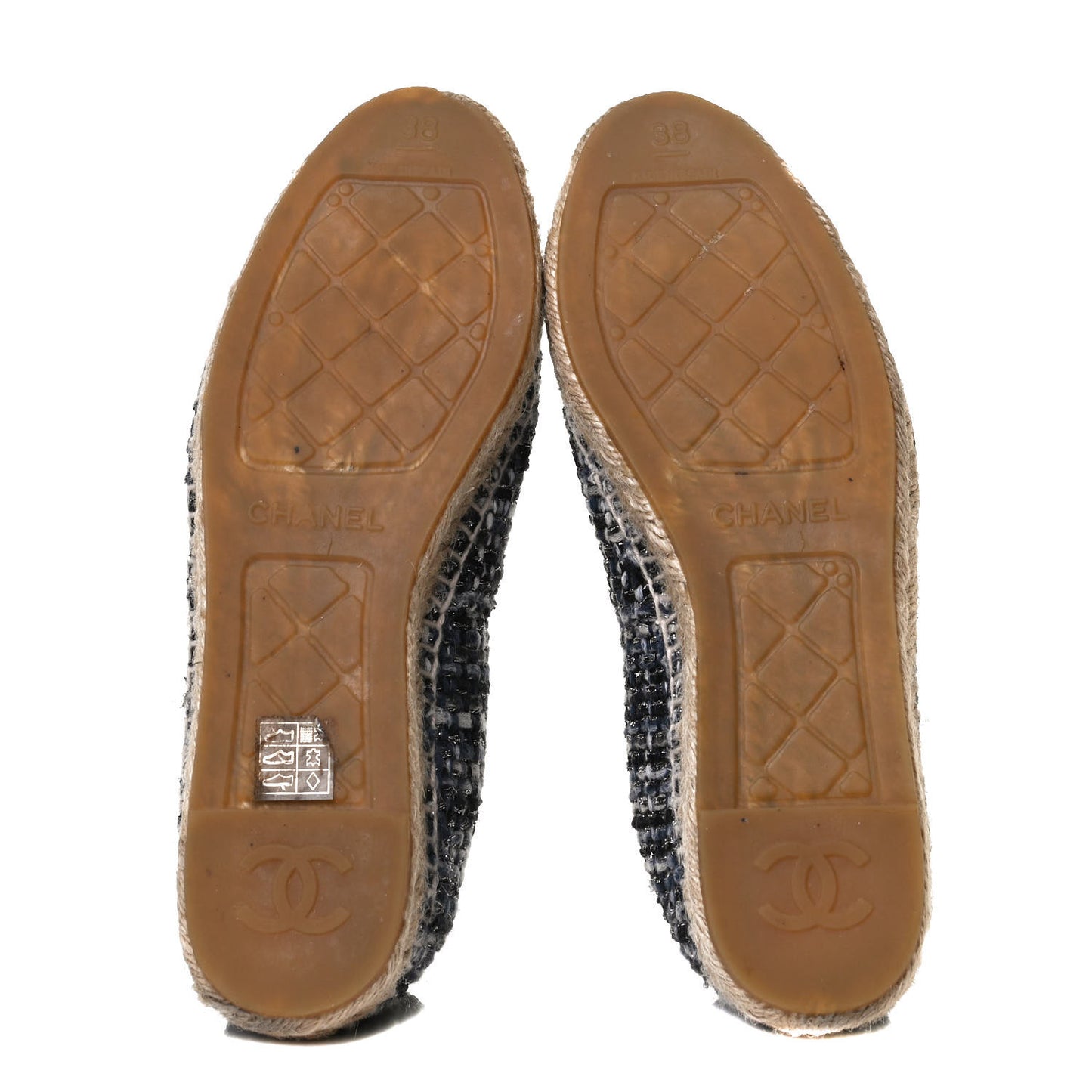 Metallic Tweed Lambskin CC Espadrilles 38 Blue Black Silver