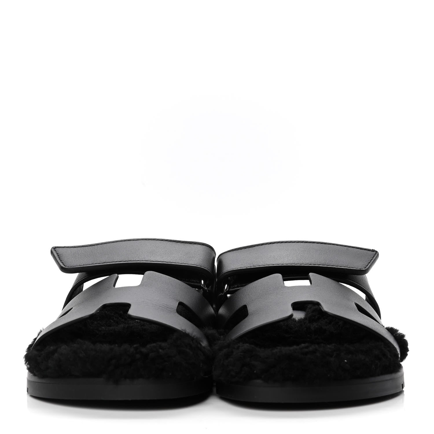 Hermes Calfskin Woolskin Womens Chypre Sandals 36 Black 2 of 5