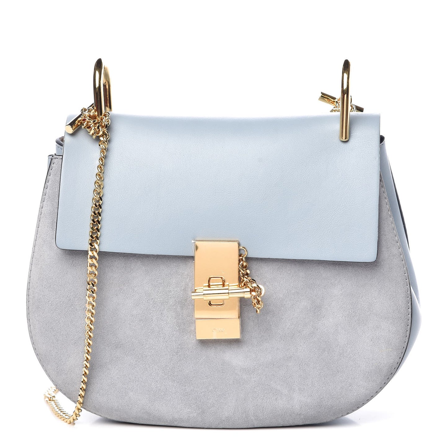 Suede Smooth Calfskin Drew Shoulder Bag Fresh Blue