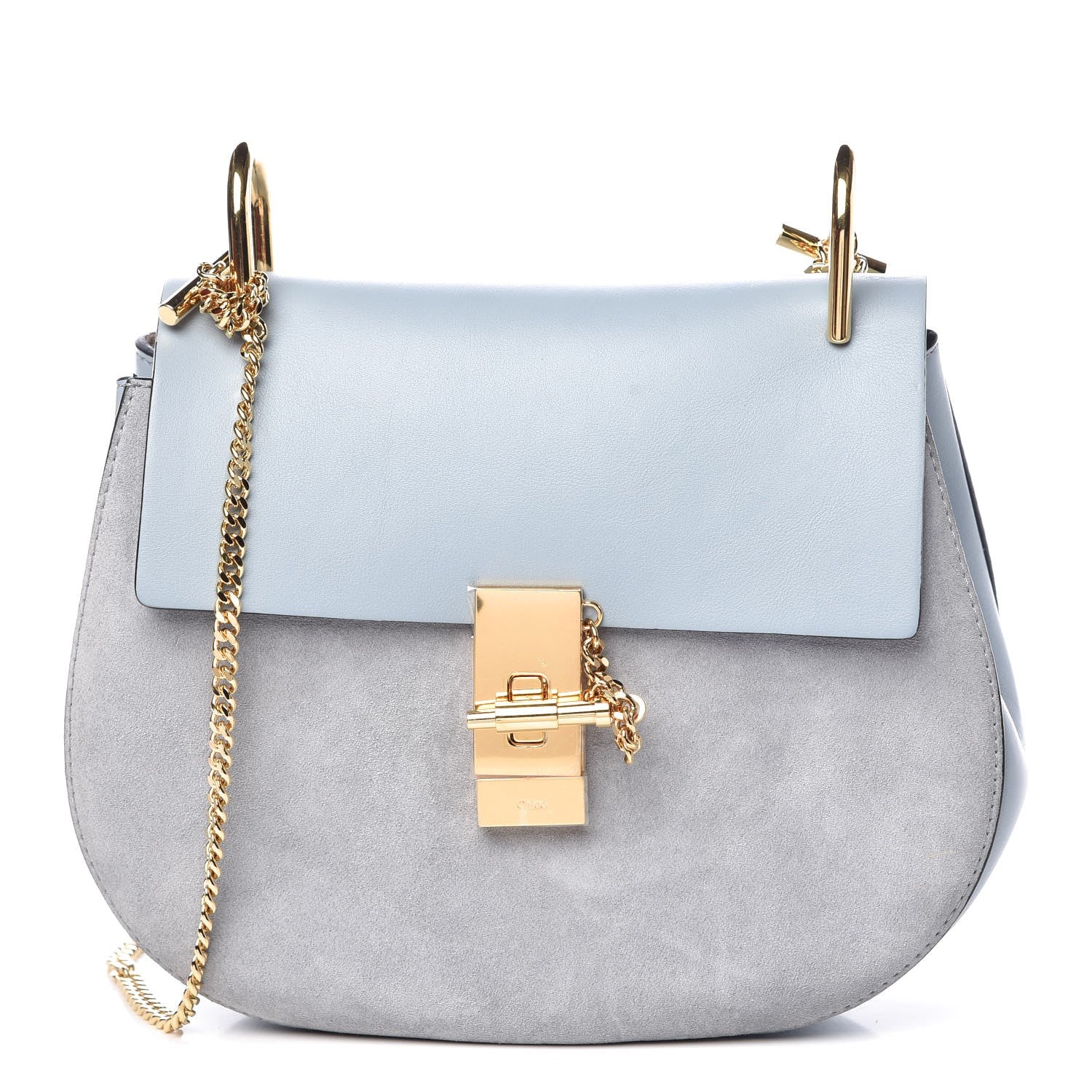 Chloe Suede Smooth Calfskin Drew Shoulder Bag Fresh Blue 1 of 7