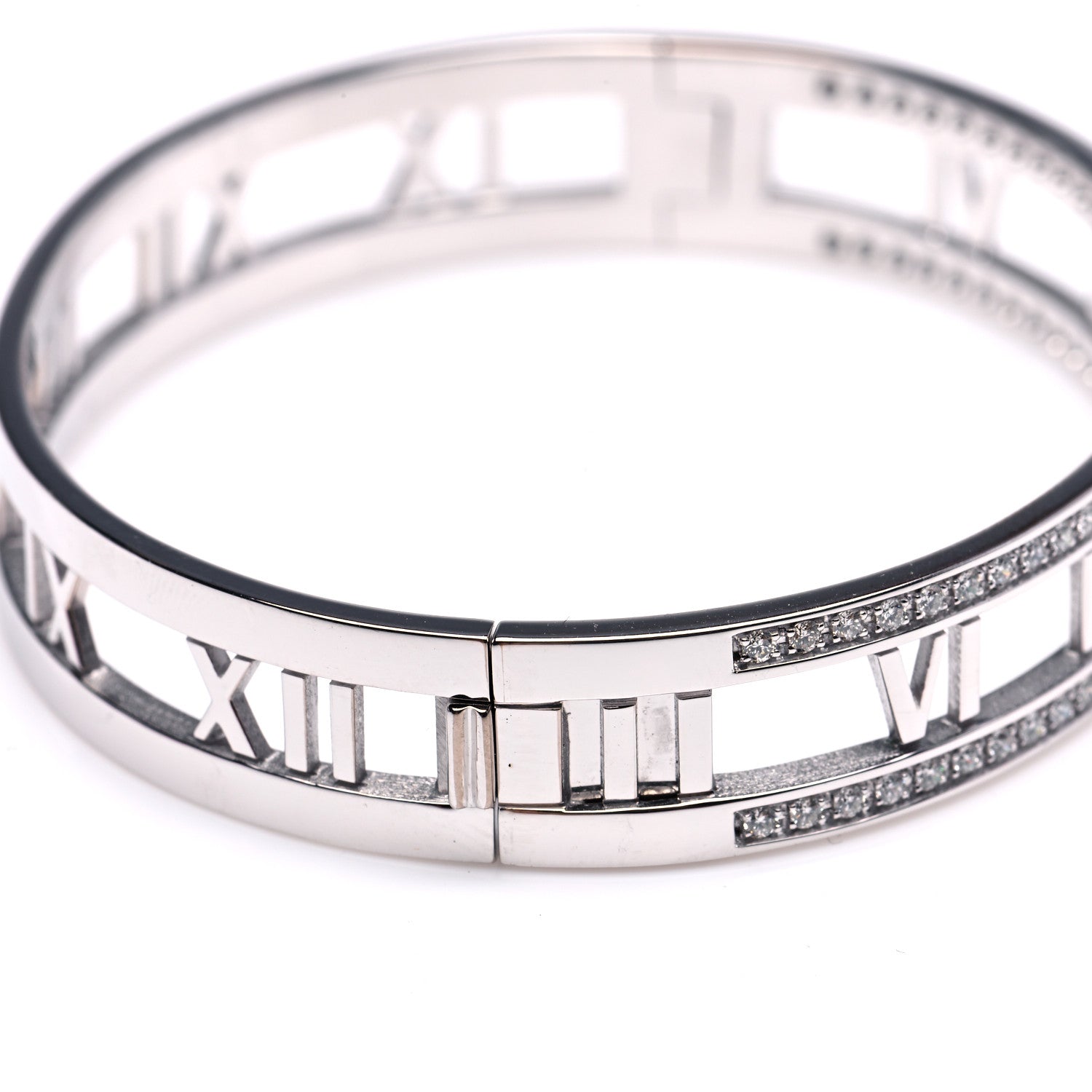 Tiffany 18K White Gold Diamond Atlas Open Hinged Bangle Bracelet 6 of 8