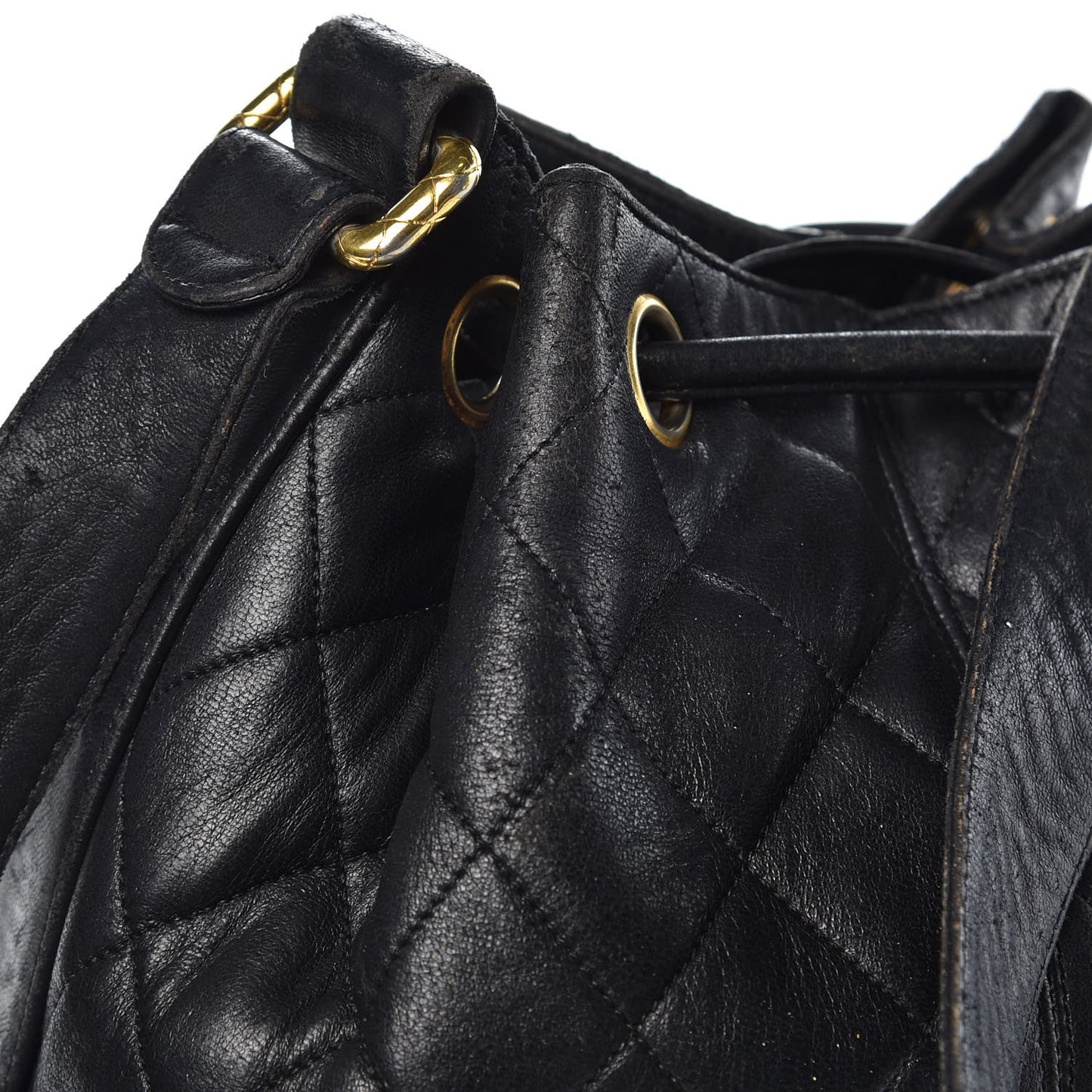 Lambskin Quilted Drawstring Bag Black
