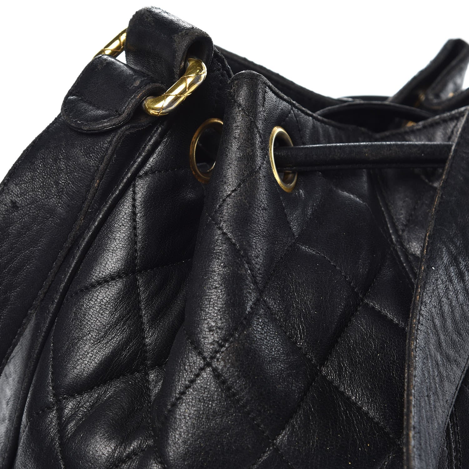Chanel Lambskin Quilted Drawstring Bag Black 23 of 39
