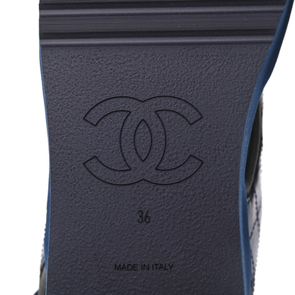 Chanel Goatskin Fabric Gladiator Sandals 36 Navy Blue Light Grey Yellow 6 of 16