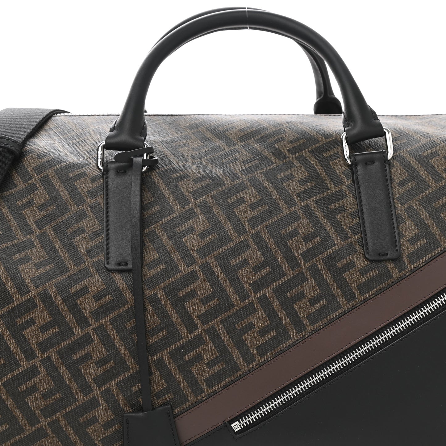 Glazed Fabric Vitello Liberty FF 1974 Diagonal Duffle Bag Tobacco Moresco Black