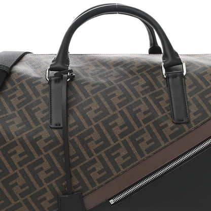 Fendi Glazed Fabric Vitello Liberty FF 1974 Diagonal Duffle Bag Tobacco Moresco Black 7 of 9