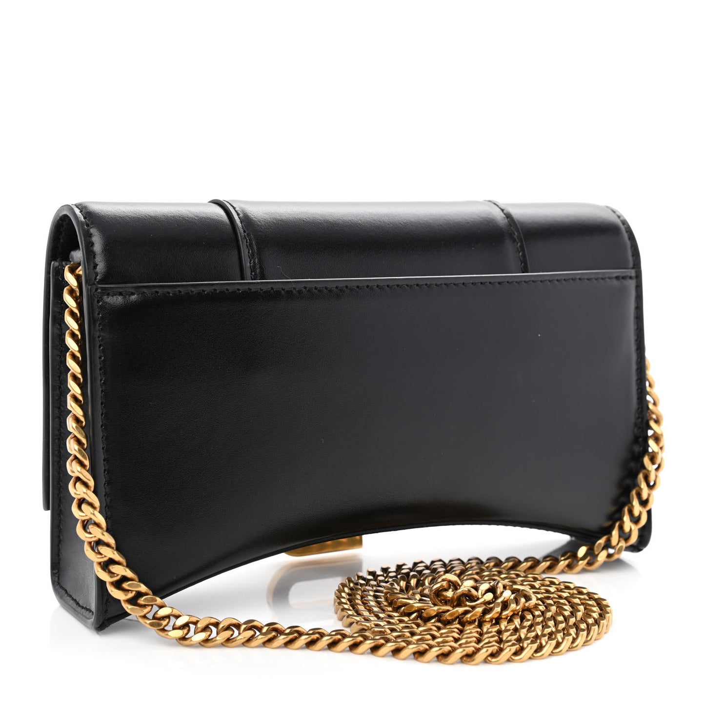 Shiny Box Calfskin Hourglass Chain Bag Black