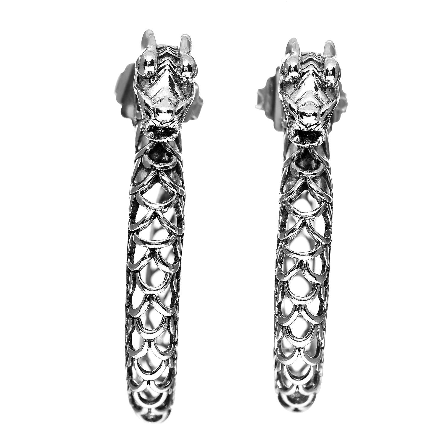 John Hardy Sterling Silver Naga Dragon Hoop Earrings 1 of 4