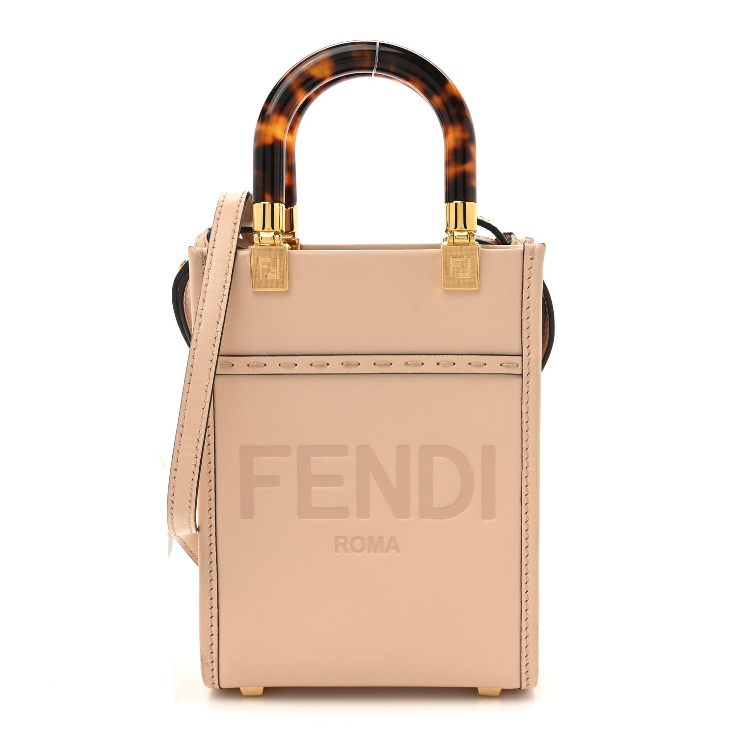 Fendi Vitello King Plexiglass Logo Embossed Mini Fendi Sunshine Shopper Tote Light Rose 1 of 14