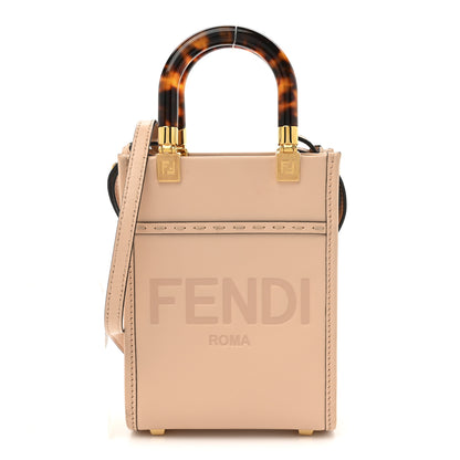 Fendi Vitello King Plexiglass Logo Embossed Mini Fendi Sunshine Shopper Tote Light Rose 1 of 14