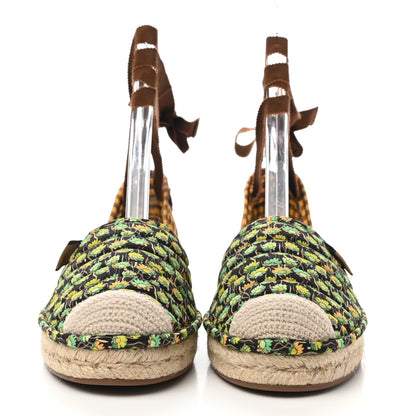 Fendi Canvas Quilted Floral Print Gingham Ankle Wrap Flat Espadrilles 36 Multicolor 2 of 8