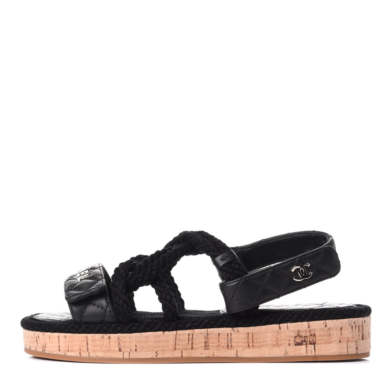 Chanel Cord Lambskin Quilted Logo Sandals 36 Black 1 of 11