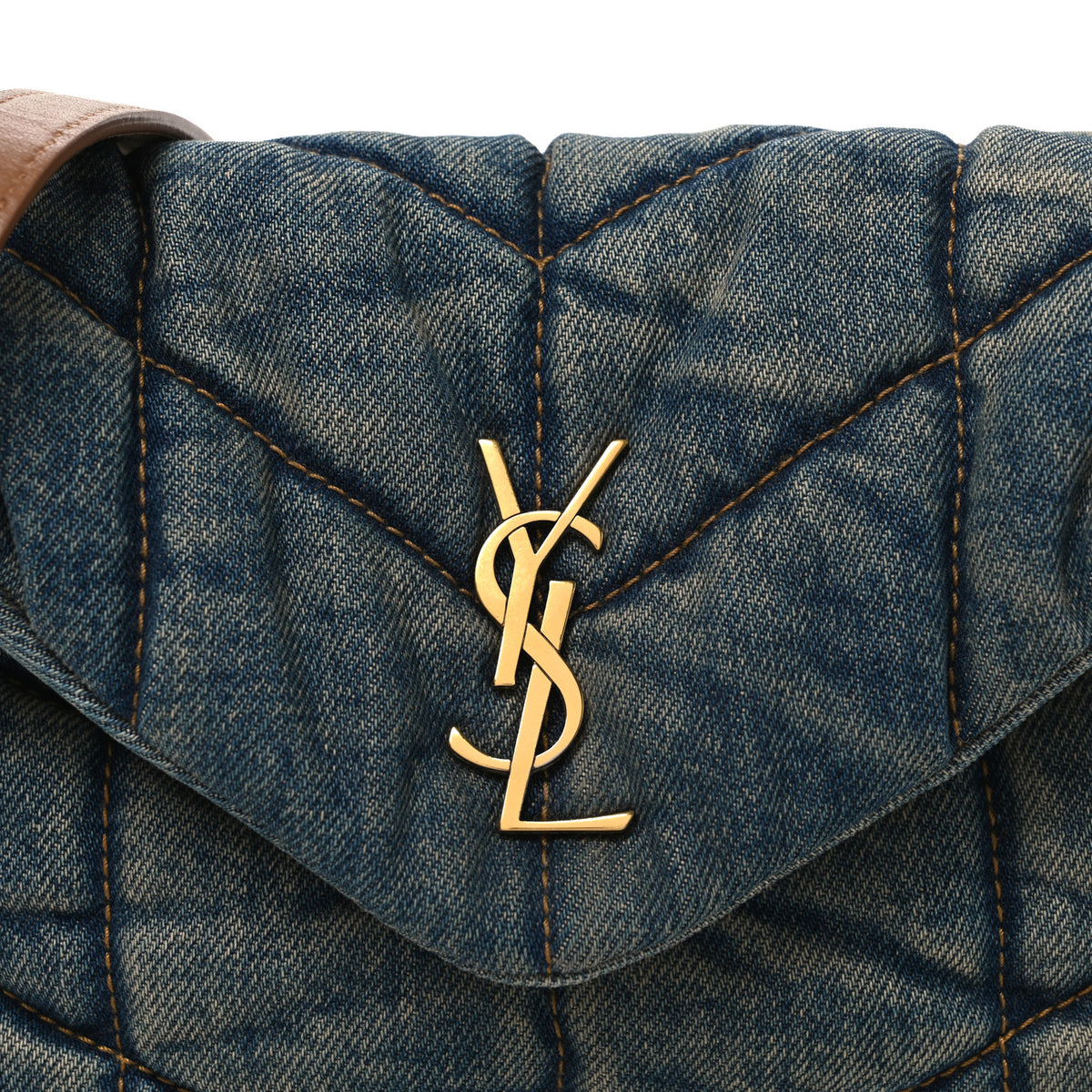 Saint Laurent Denim Quilted Toy Loulou Puffer Monogram Chain Satchel Blue Cinnamon 8 of 10