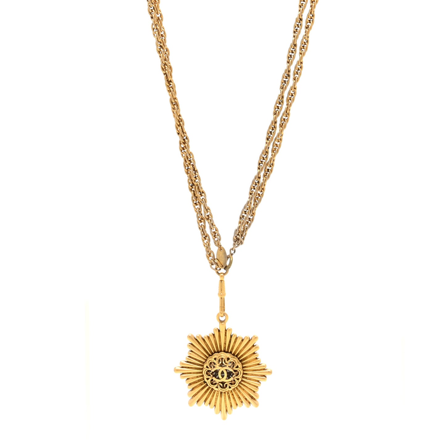 Metal CC Sunburst Chain Pendant Necklace Gold