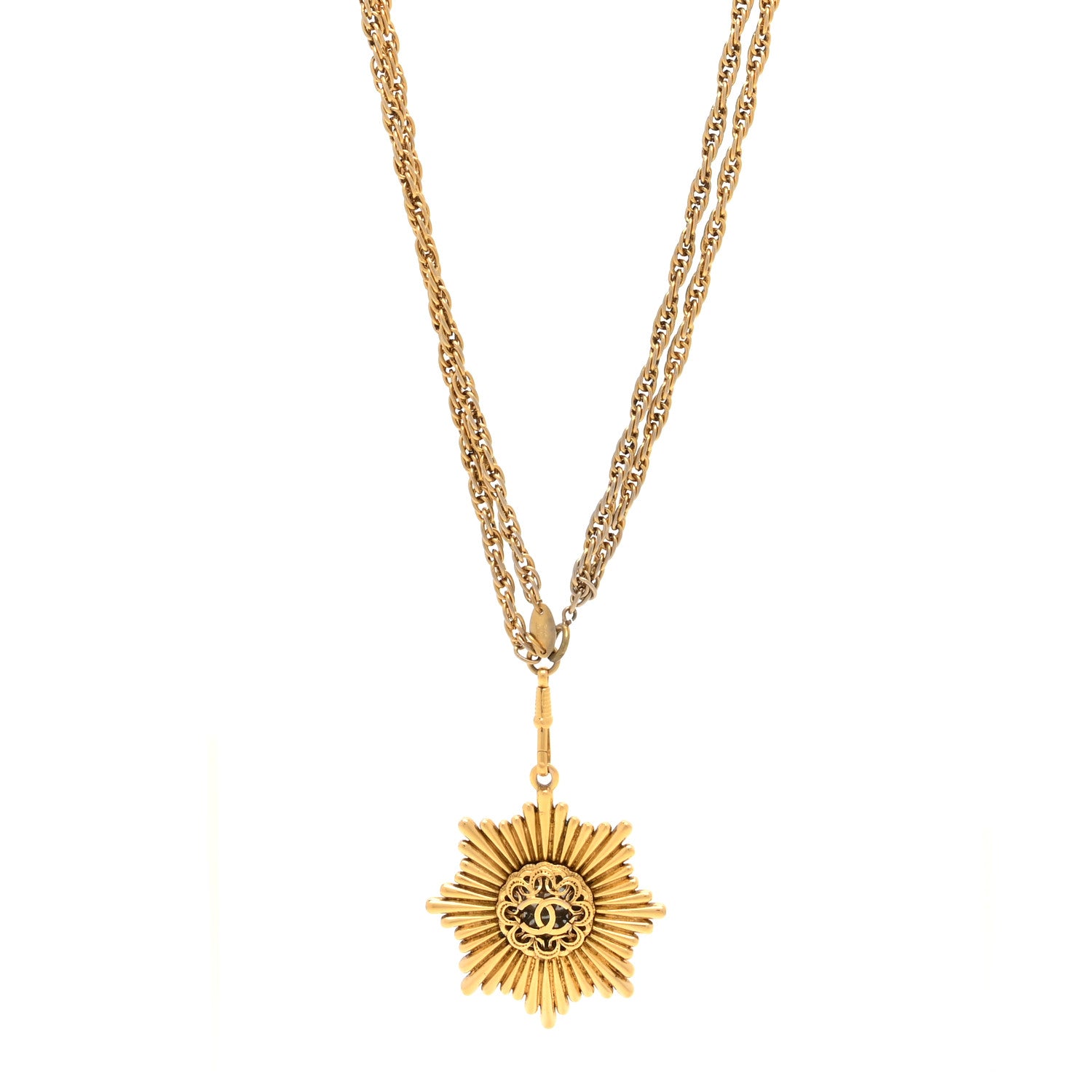 Chanel Metal CC Sunburst Chain Pendant Necklace Gold 1 of 5