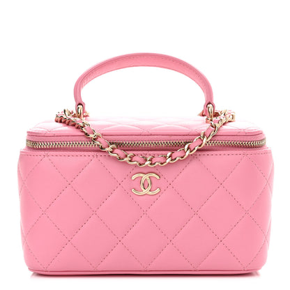 Chanel Lambskin Quilted Small Top Handle Vanity Case With Chain Pink 1 of 11