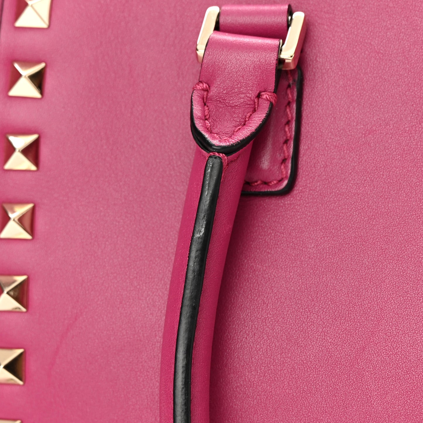 Vitello Small Rockstud Double Handle Tote Deep Cyclamin