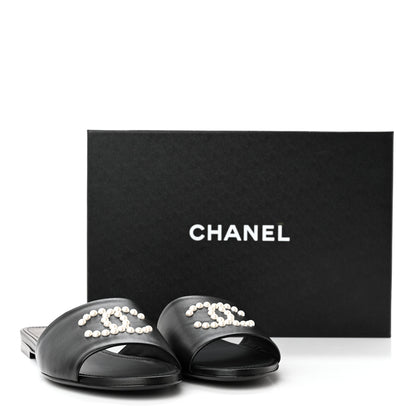 Chanel Lambskin Pearl CC Sandals 39 Black 11 of 11