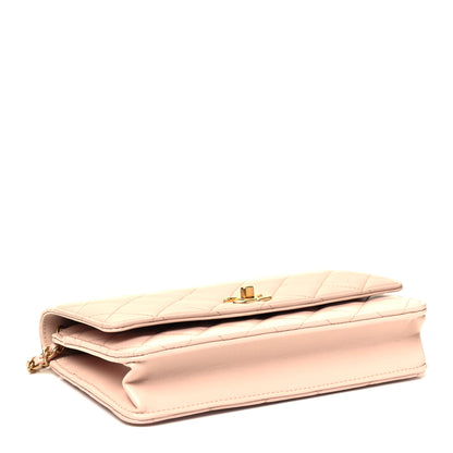 Chanel Lambskin Quilted CC Pearl Crush Wallet on Chain WOC Light Beige 3 of 8