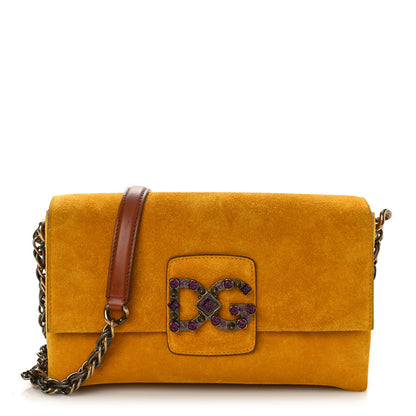 Dolce & Gabbana Suede Crystal Millennials Chain Shoulder Bag Yellow 1 of 8