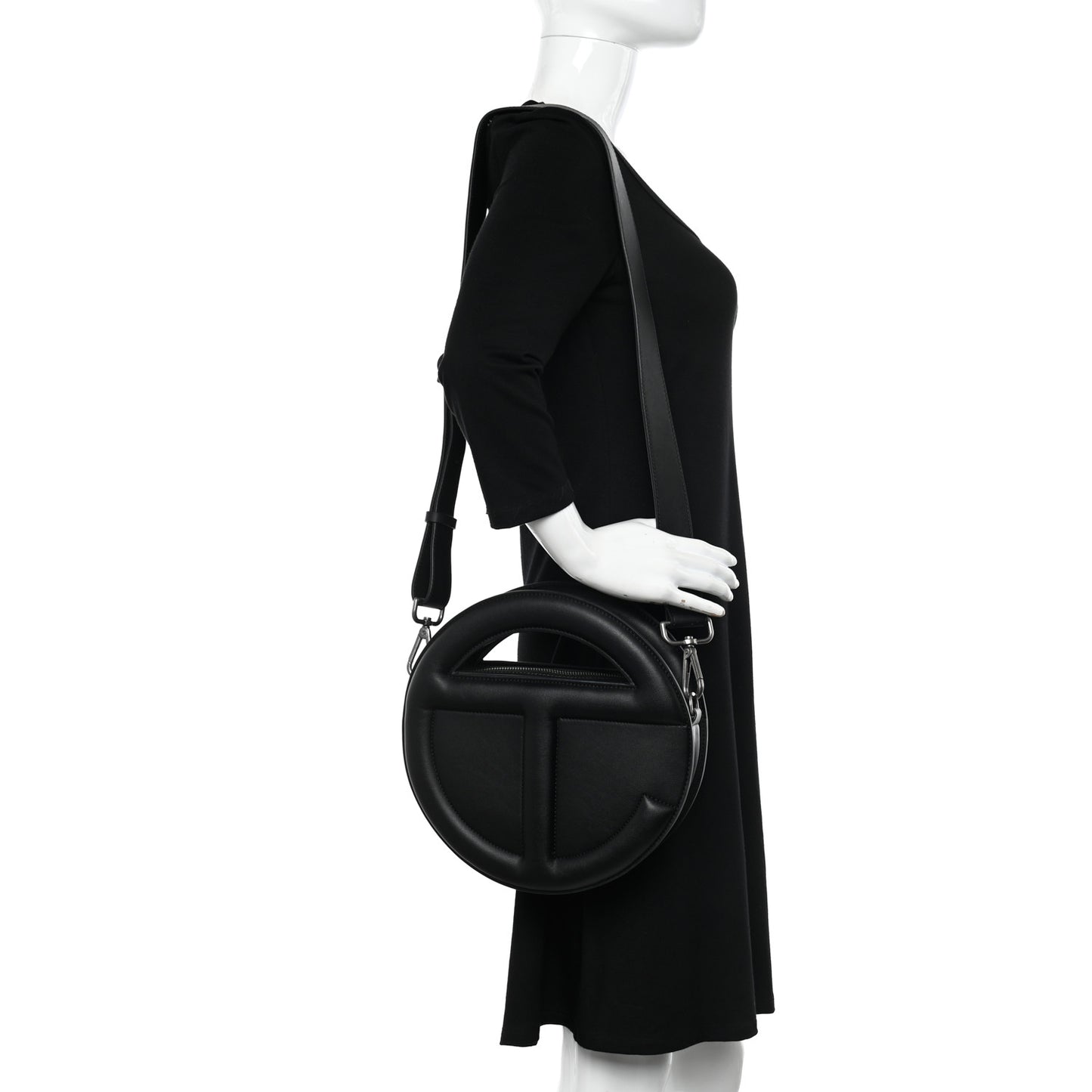 Vegan Leather Round Circle Bag Black