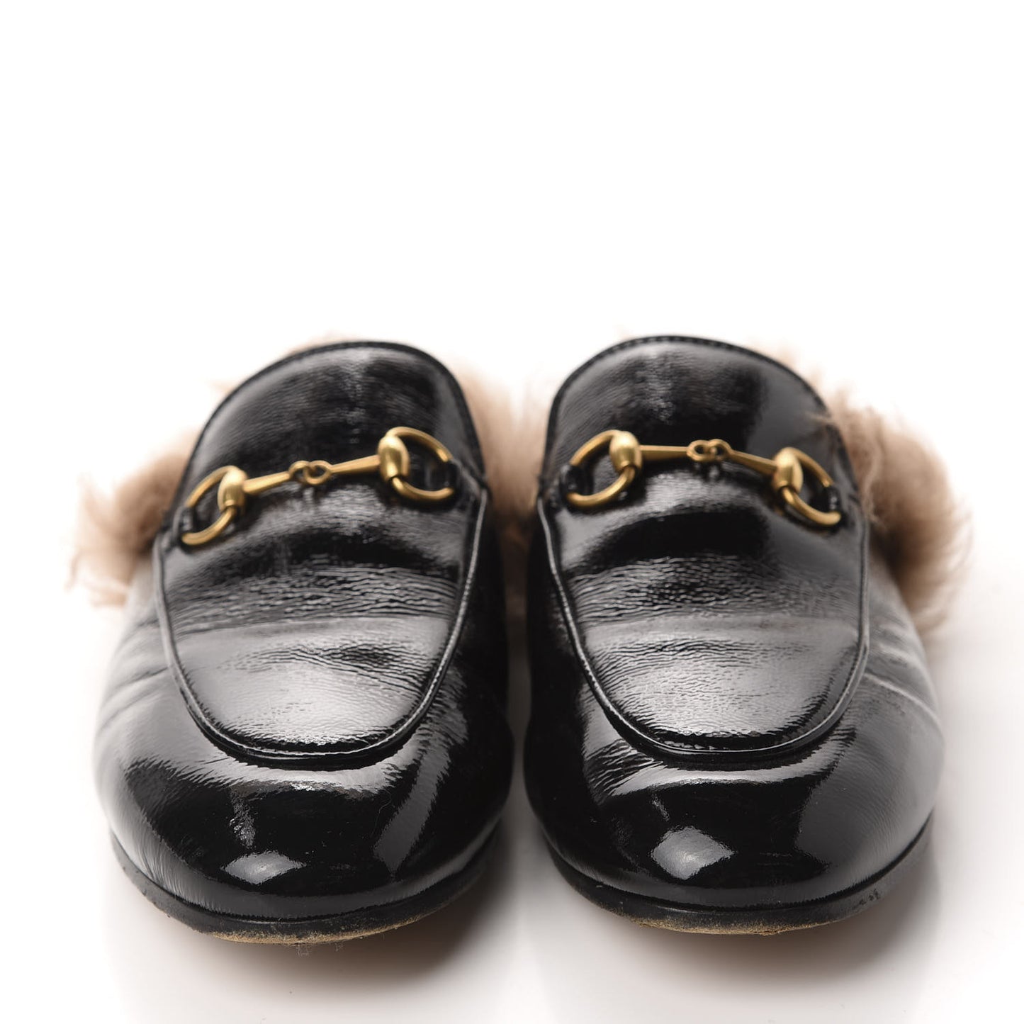 Patent Fur Womens Princetown Slippers 37 Black Natural