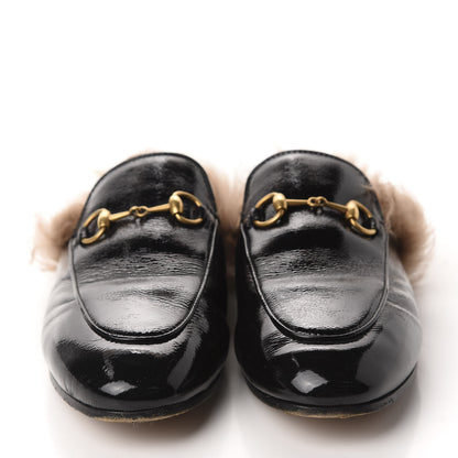 Gucci Patent Fur Womens Princetown Slippers 37 Black Natural 2 of 10