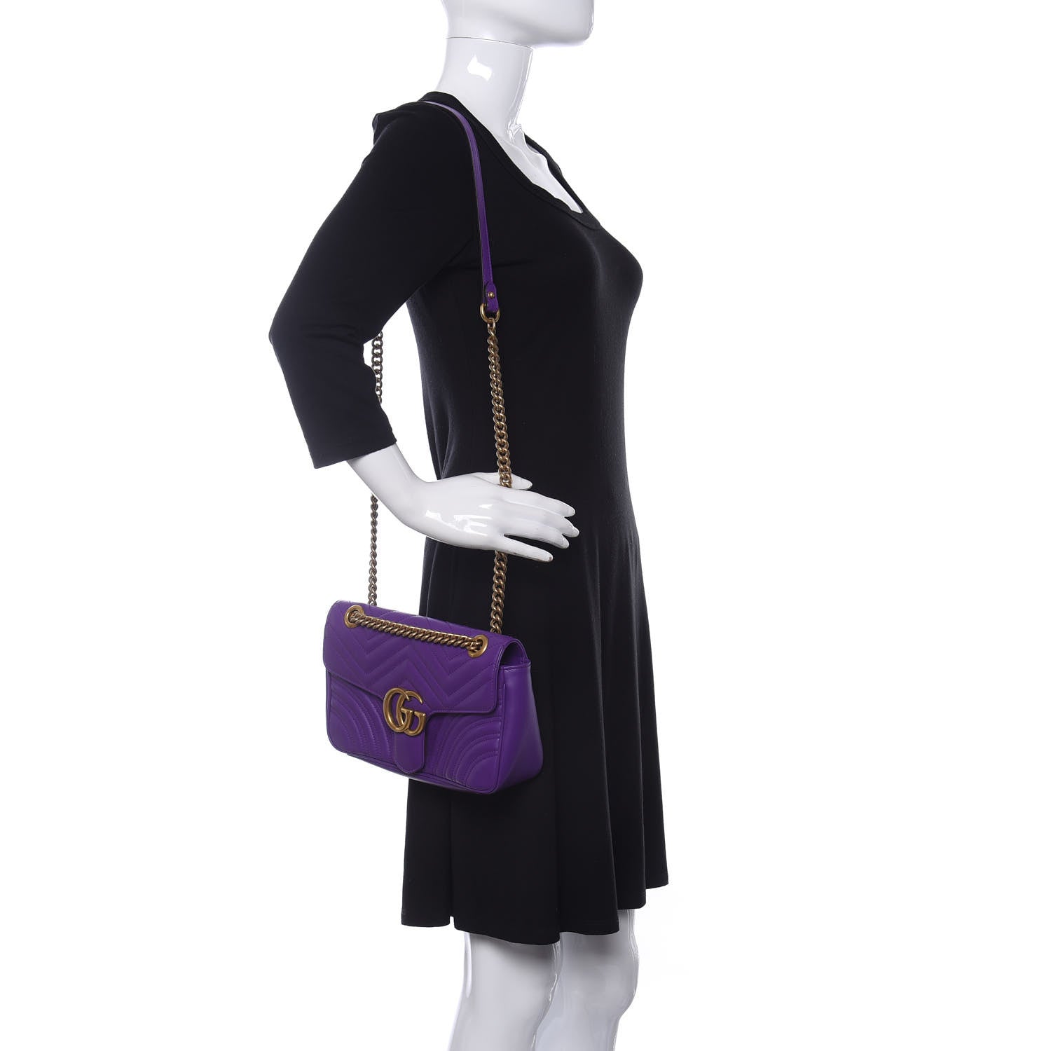 Gucci Calfskin Matelasse Small GG Marmont Shoulder Bag Shine Purple 2 of 10