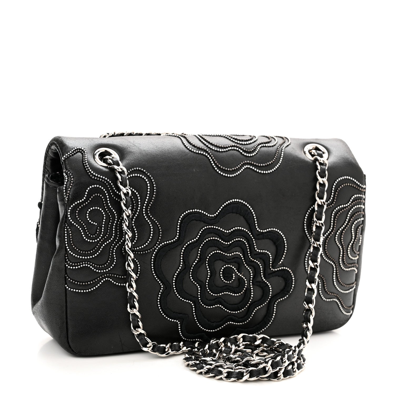 Chanel Lambskin Embroidered Camellia Follies Flap Black 2 of 10