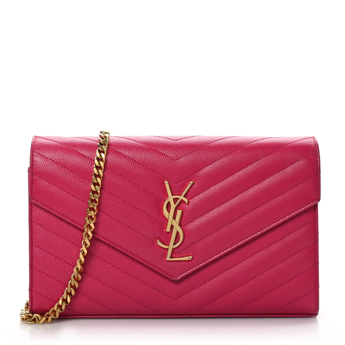 Grain De Poudre Matelasse Chevron Monogram Chain Wallet Lipstick Fuchsia