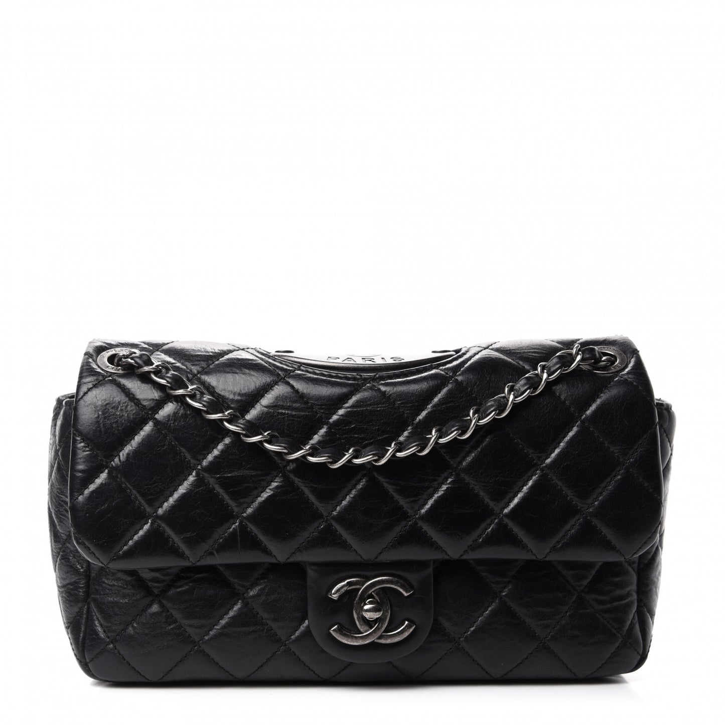 Calfskin Quilted Large Single Flap Black