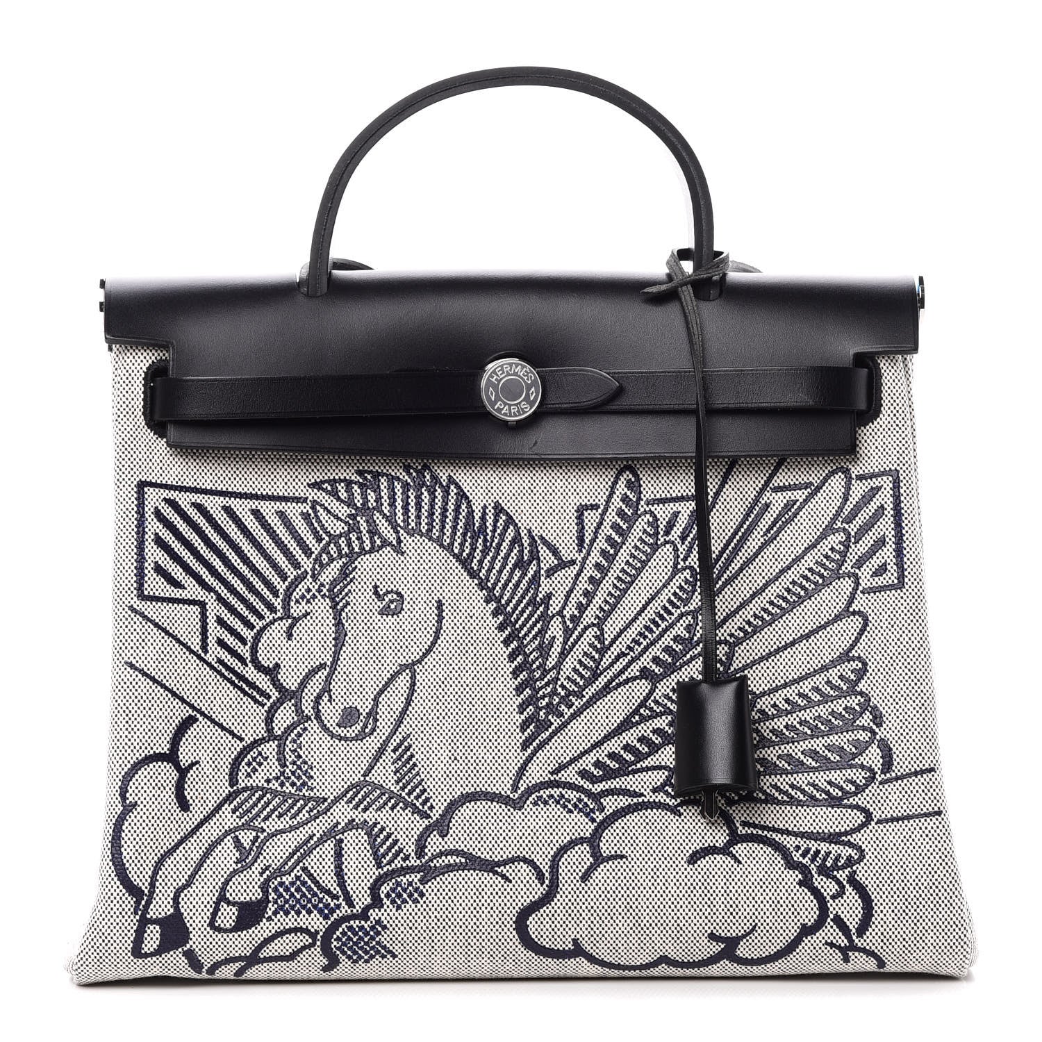 Hermes Vache Hunter Toile Pegase Pop Herbag Zip Retourne 31 PM Bleu Indigo 1 of 8