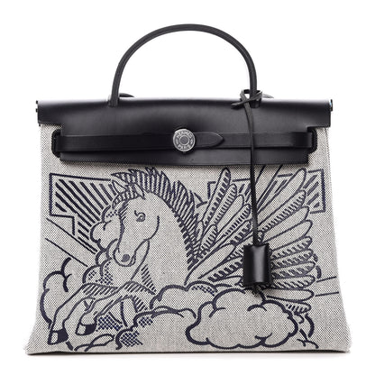Hermes Vache Hunter Toile Pegase Pop Herbag Zip Retourne 31 PM Bleu Indigo 1 of 8